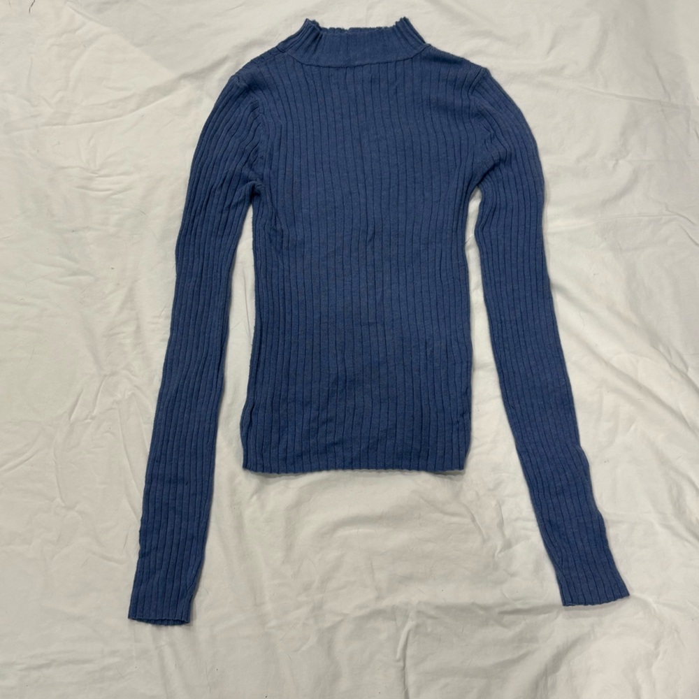 Garage Navy Ribbed Long Sleeve Top